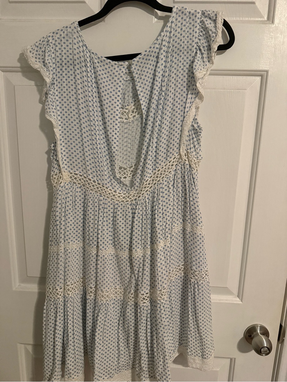 Free People Retro Kitty Crochet Trim Dress Ivory Blue - Picture 6 of 6